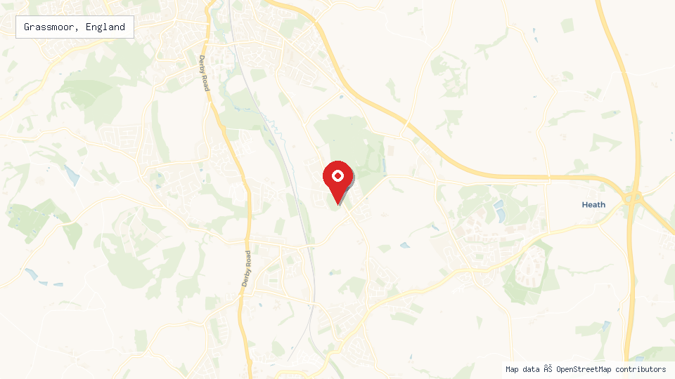 Street map of Grassmoor, England with location pin