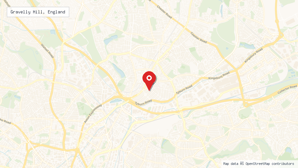Street map of Gravelly Hill, England with location pin