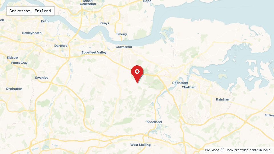 Street map of Gravesham, England with location pin
