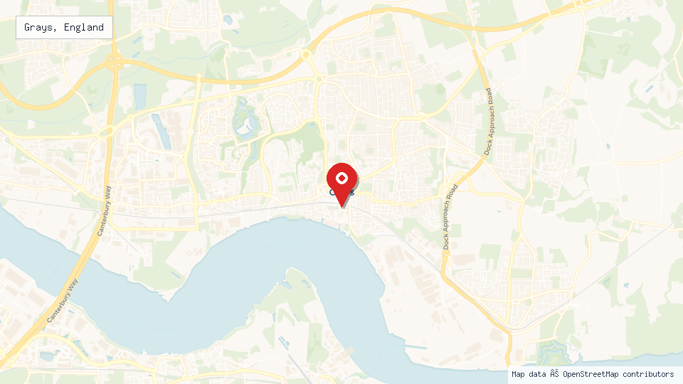 Street map of Grays, England with location pin