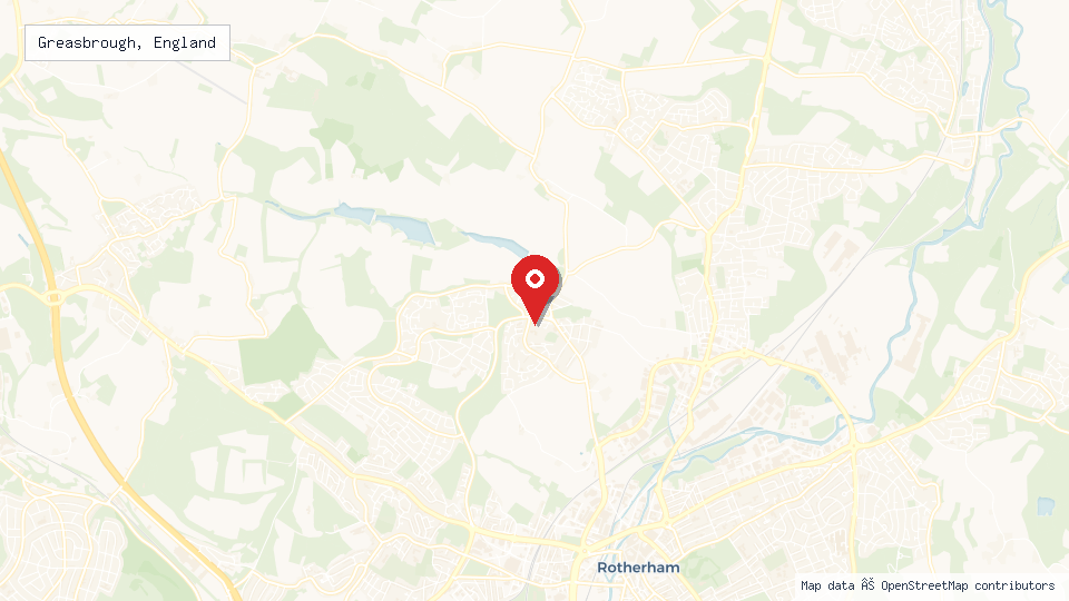 Street map of Greasbrough, England with location pin