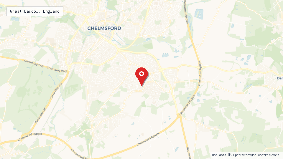 Street map of Great Baddow, England with location pin