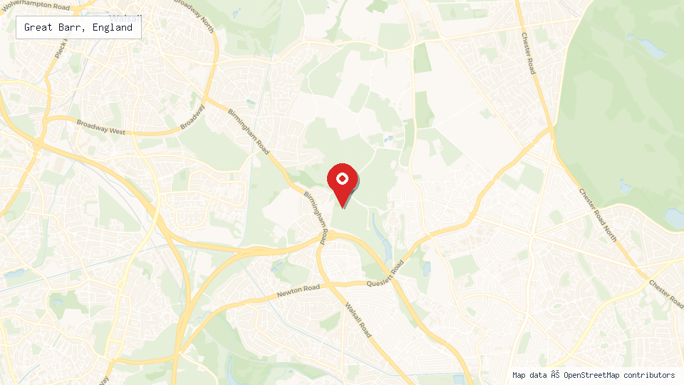 Street map of Great Barr, England with location pin