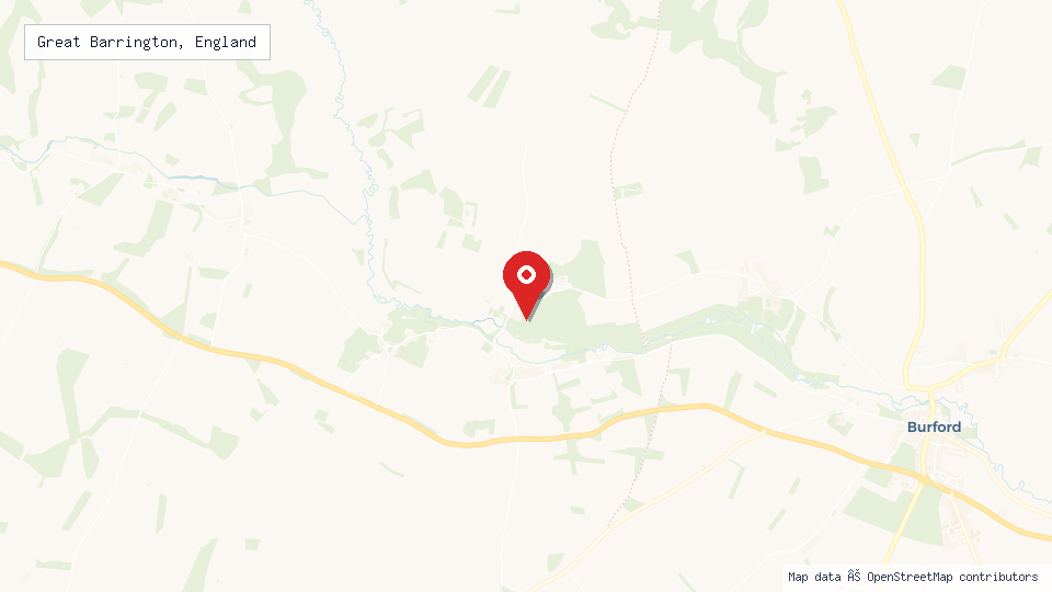 Street map of Great Barrington, England with location pin