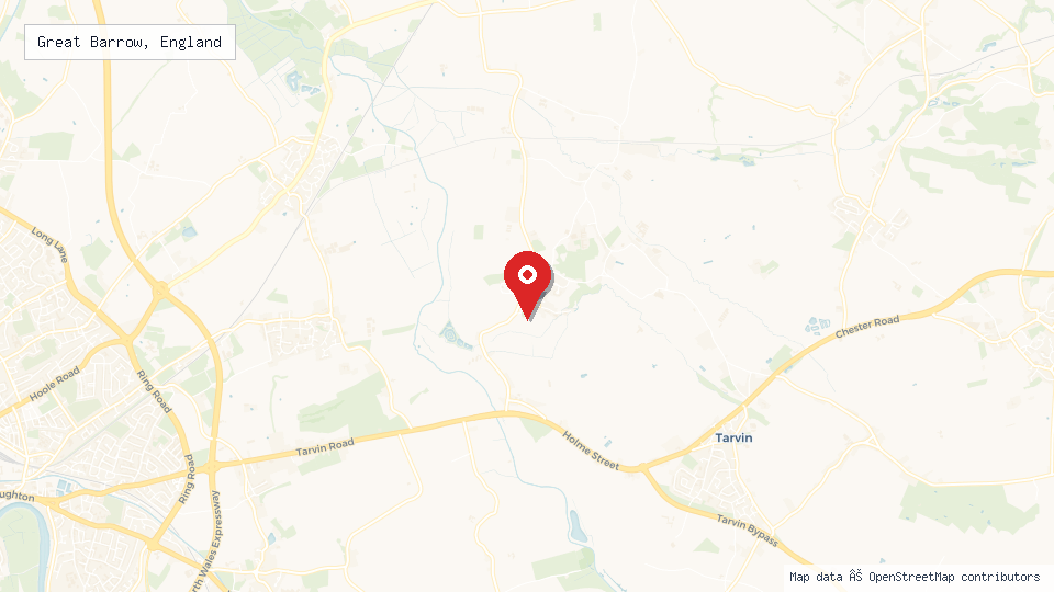 Street map of Great Barrow, England with location pin