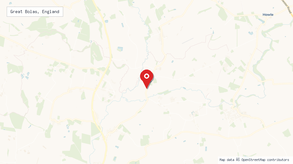 Street map of Great Bolas, England with location pin