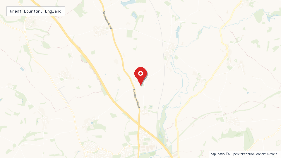 Street map of Great Bourton, England with location pin