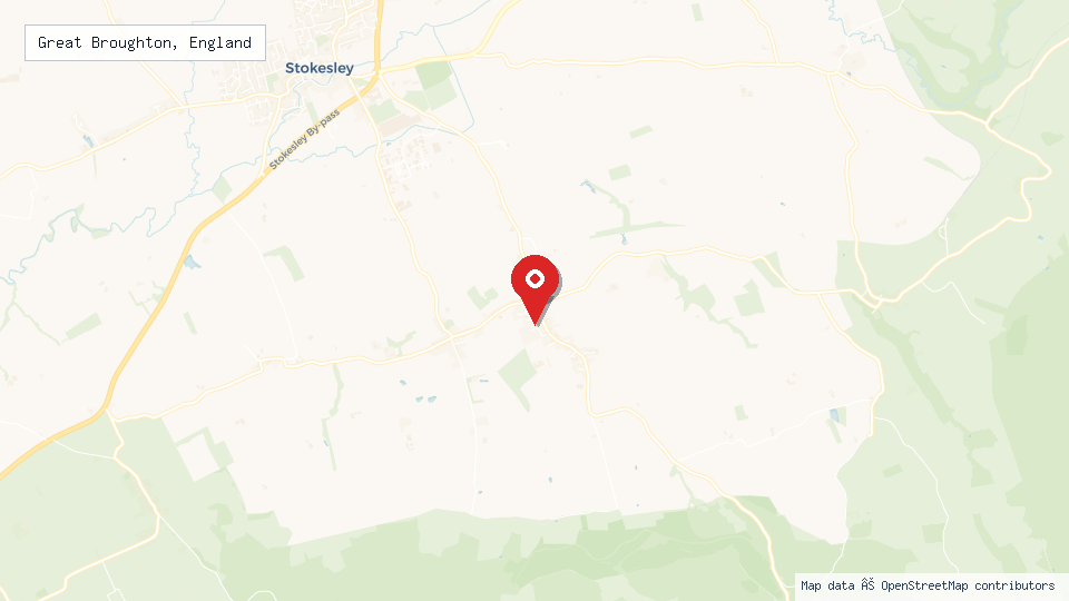 Street map of Great Broughton, England with location pin