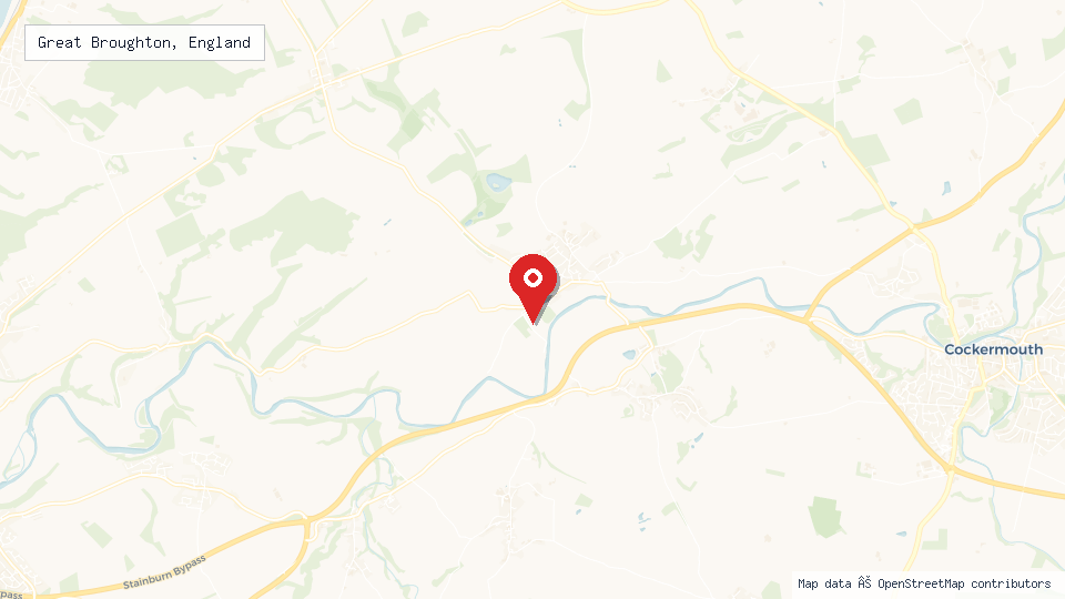 Street map of Great Broughton, England with location pin