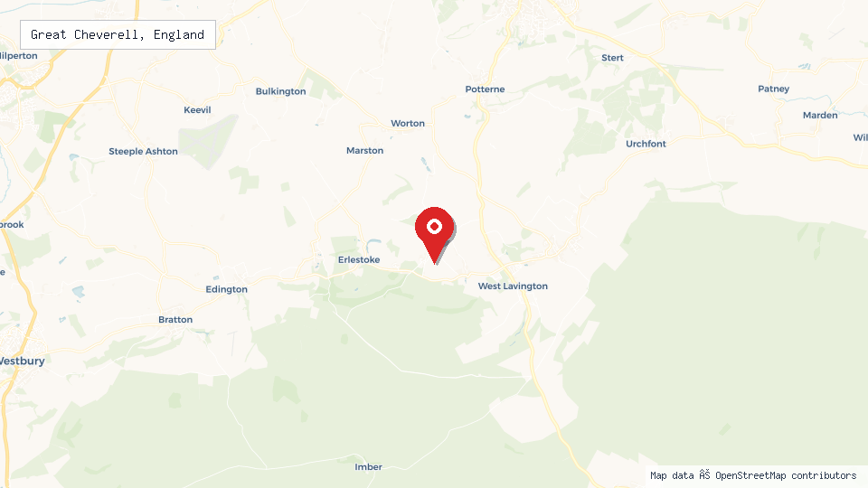 Street map of Great Cheverell, England with location pin