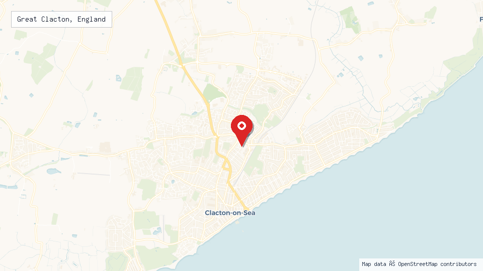 Street map of Great Clacton, England with location pin