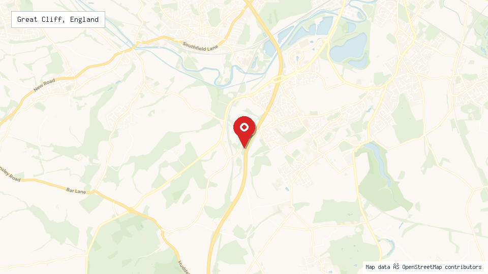 Street map of Great Cliff, England with location pin