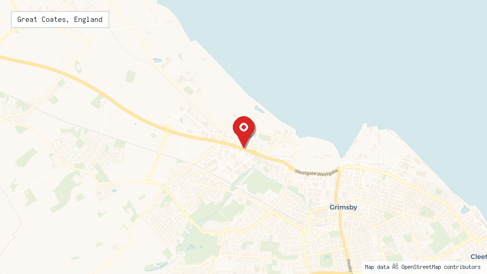 Street map of Great Coates, England with location pin