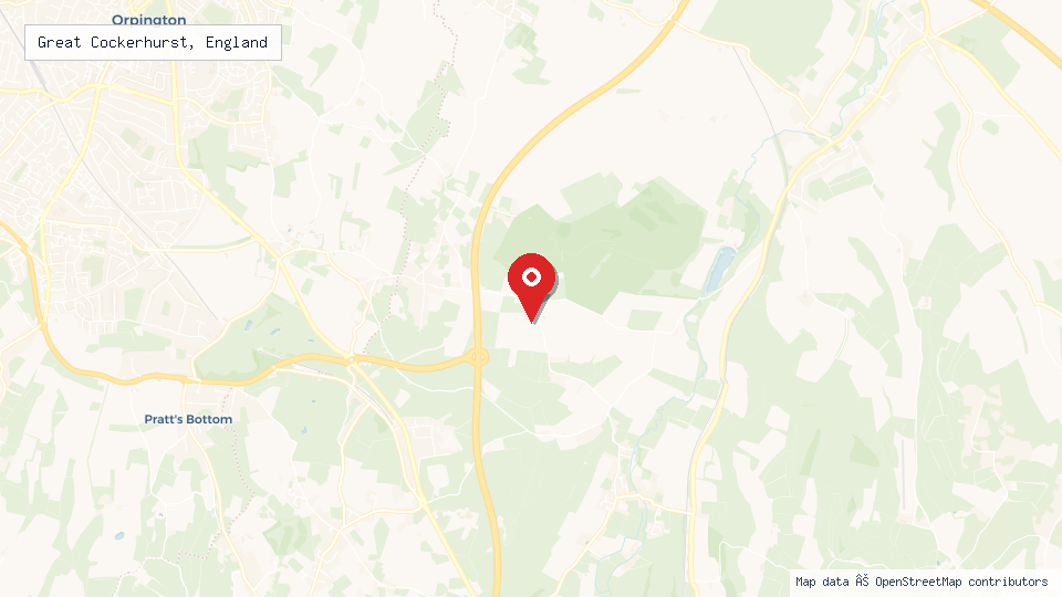 Street map of Great Cockerhurst, England with location pin