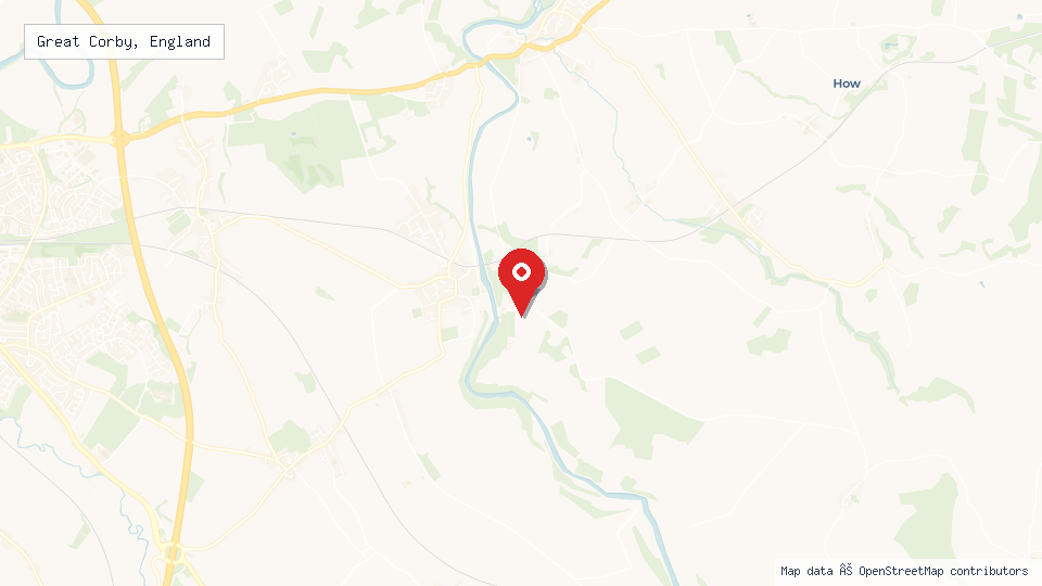 Street map of Great Corby, England with location pin