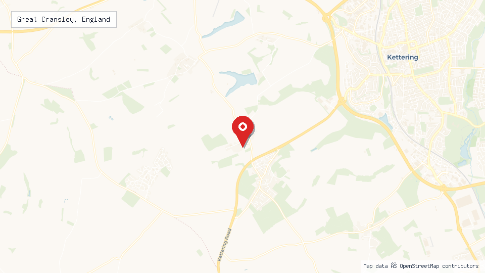Street map of Great Cransley, England with location pin
