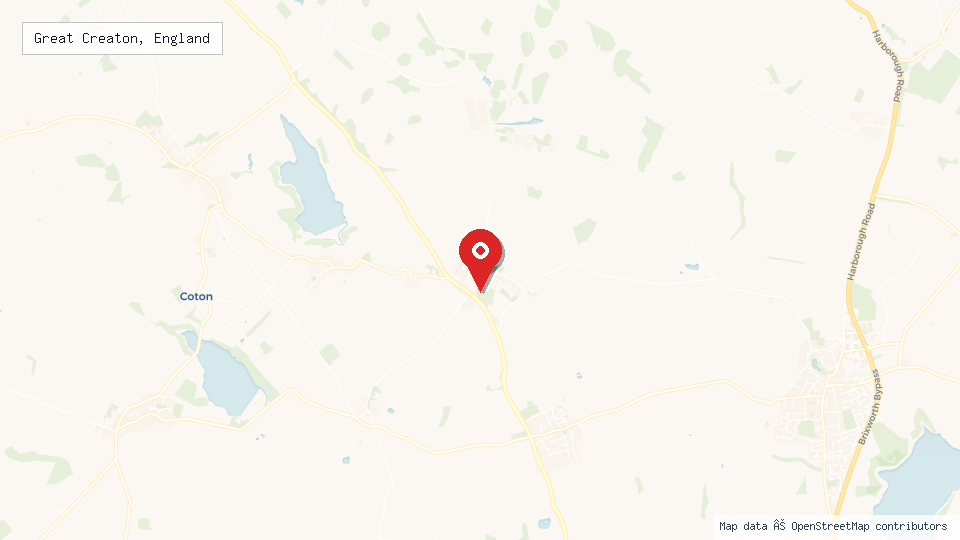 Street map of Great Creaton, England with location pin