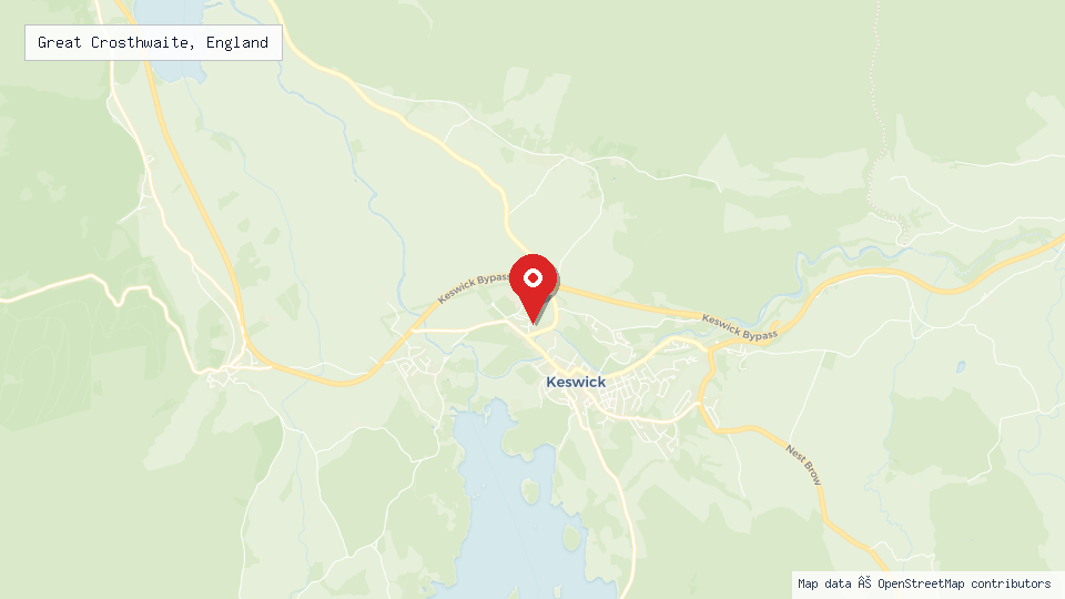 Street map of Great Crosthwaite, England with location pin