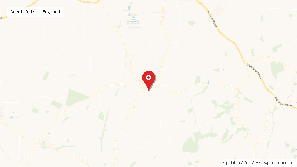 Street map of Great Dalby, England with location pin