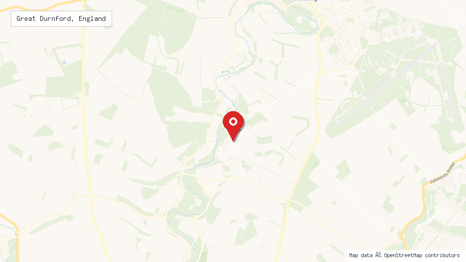 Street map of Great Durnford, England with location pin
