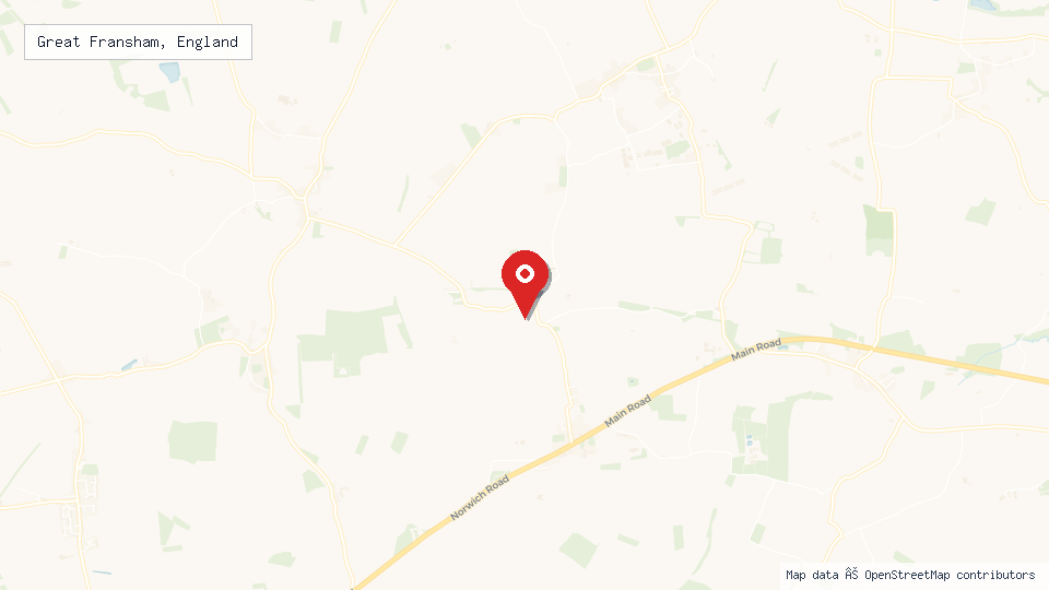 Street map of Great Fransham, England with location pin