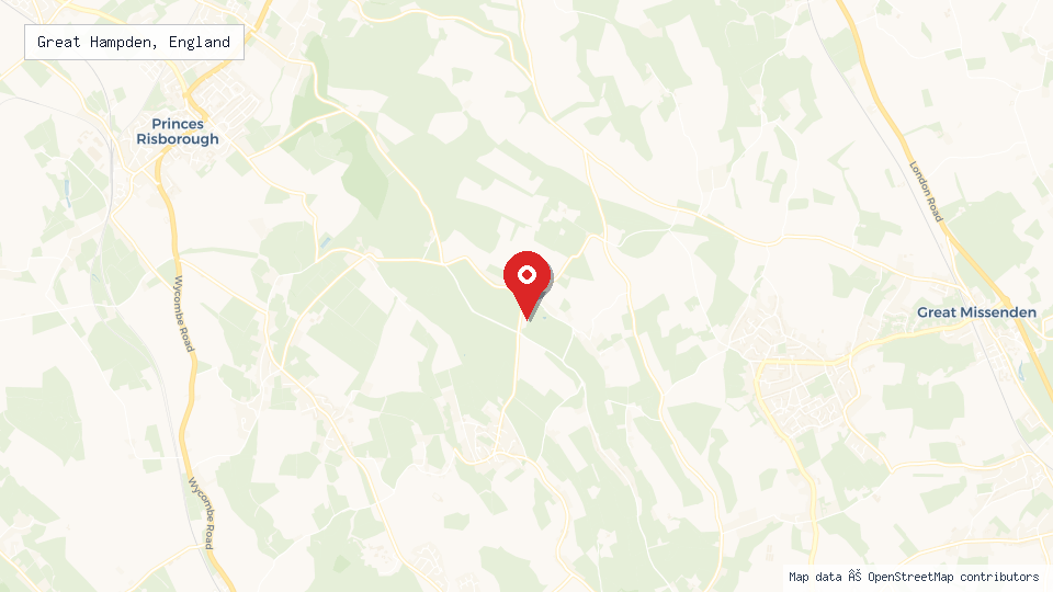Street map of Great Hampden, England with location pin