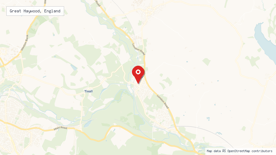 Street map of Great Haywood, England with location pin