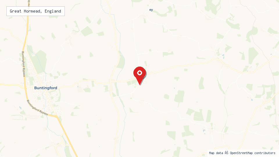 Street map of Great Hormead, England with location pin