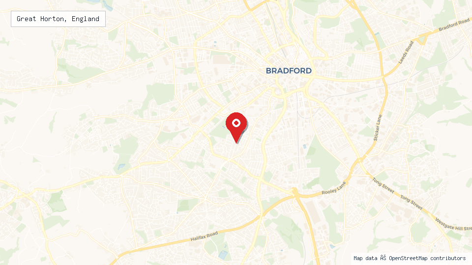 Street map of Great Horton, England with location pin