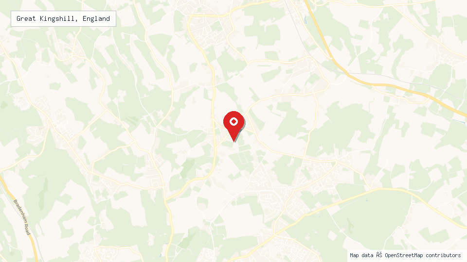 Street map of Great Kingshill, England with location pin