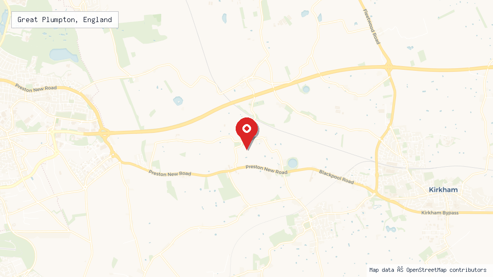Street map of Great Plumpton, England with location pin