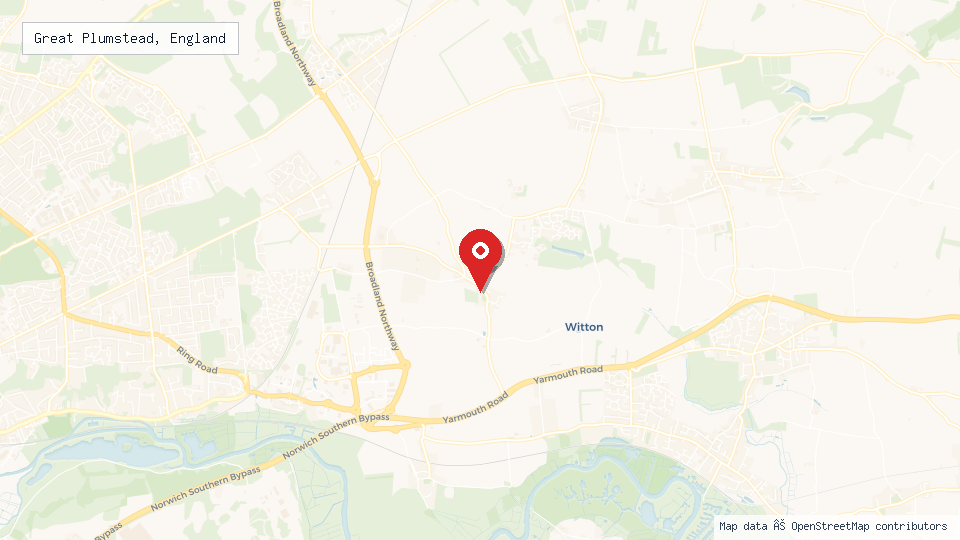 Street map of Great Plumstead, England with location pin