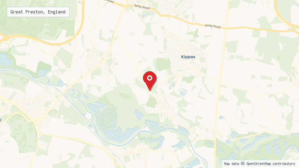 Street map of Great Preston, England with location pin