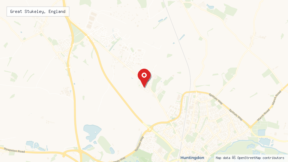Street map of Great Stukeley, England with location pin