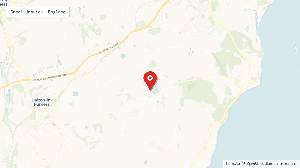 Street map of Great Urswick, England with location pin