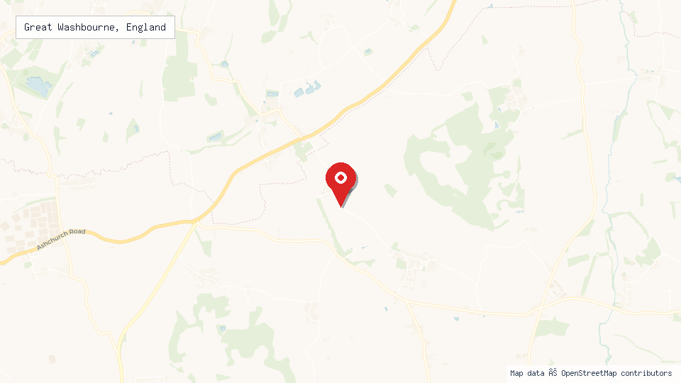 Street map of Great Washbourne, England with location pin