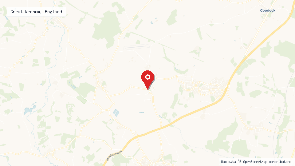 Street map of Great Wenham, England with location pin