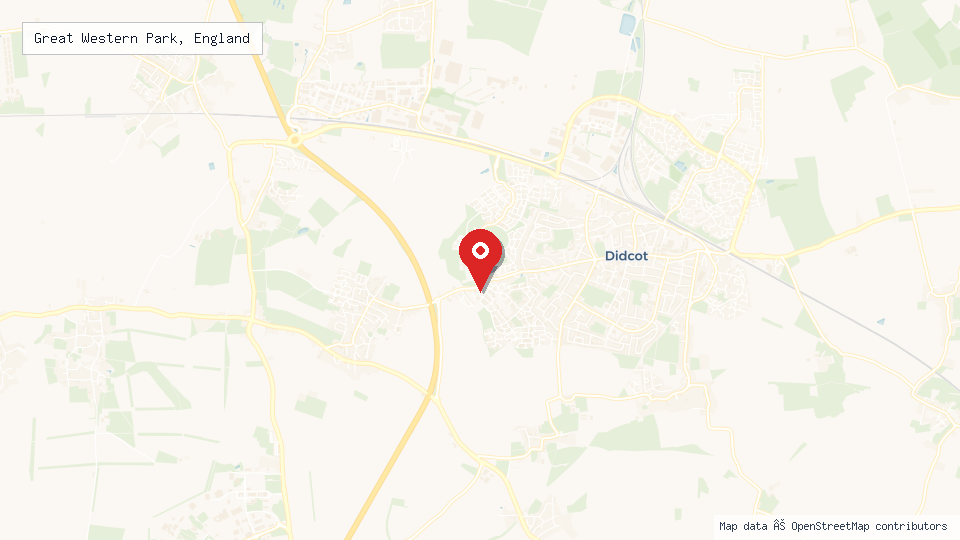 Street map of Great Western Park, England with location pin