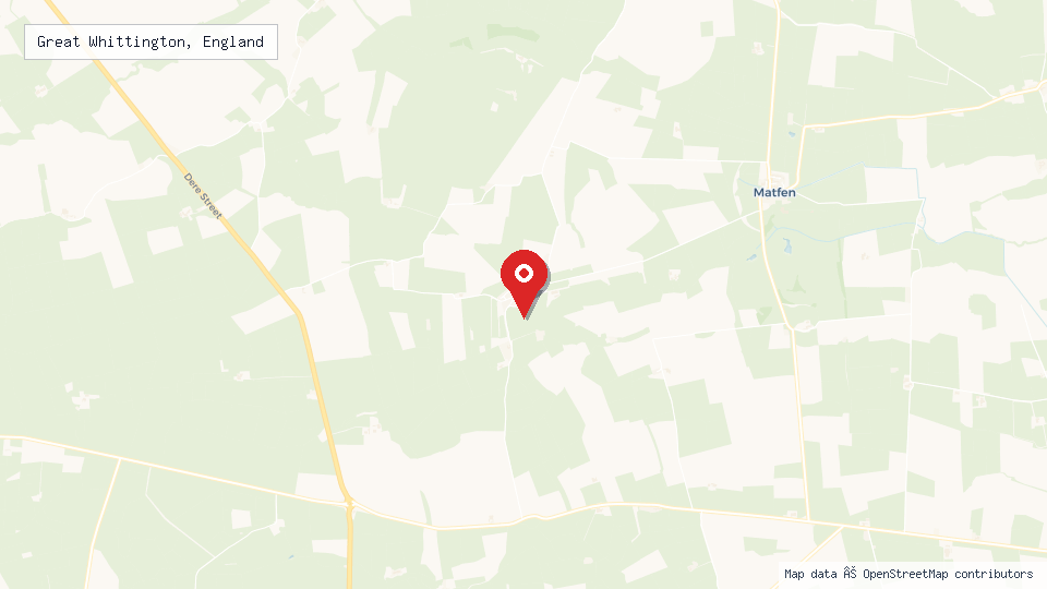 Street map of Great Whittington, England with location pin