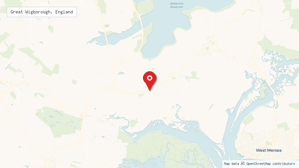 Street map of Great Wigborough, England with location pin
