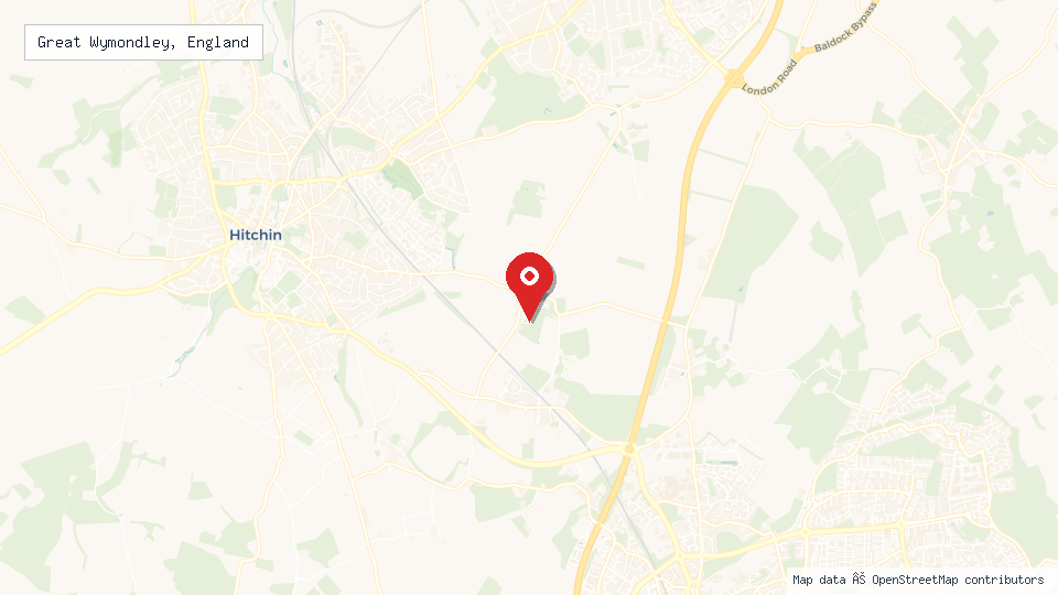 Street map of Great Wymondley, England with location pin