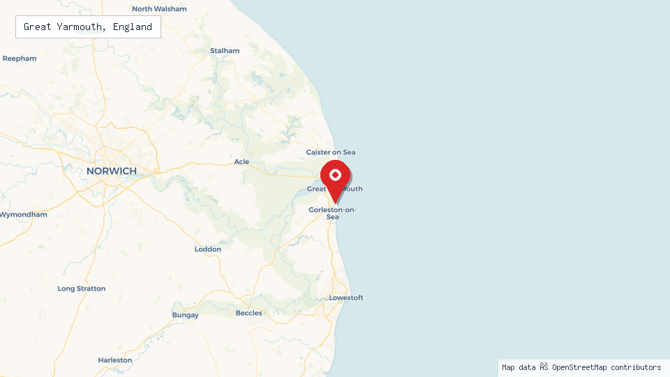 Street map of Great Yarmouth, England with location pin
