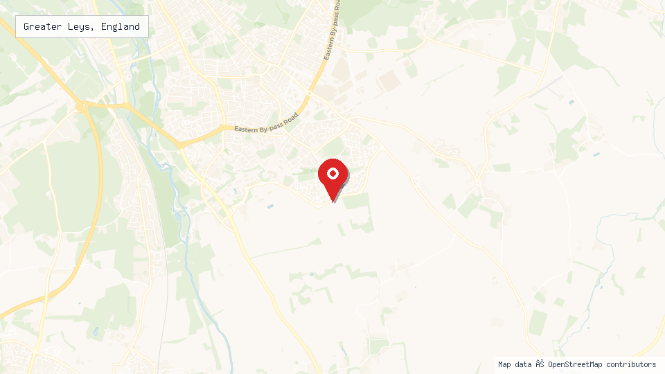 Street map of Greater Leys, England with location pin
