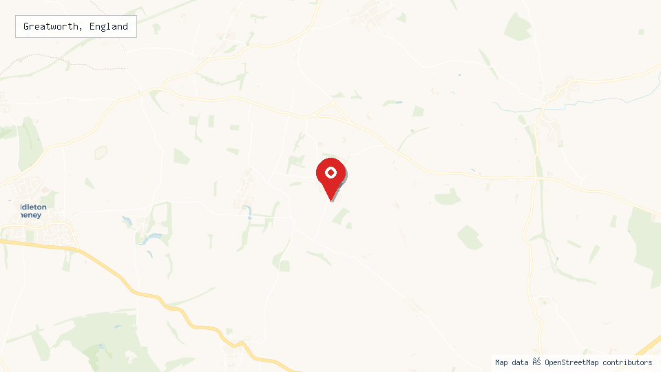 Street map of Greatworth, England with location pin