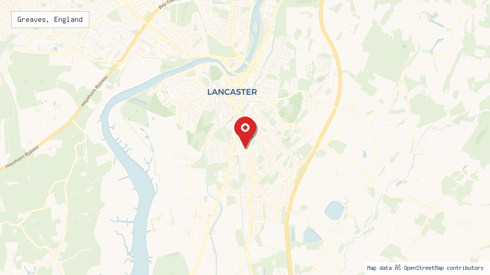 Street map of Greaves, England with location pin
