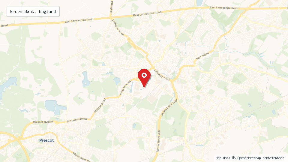 Street map of Green Bank, England with location pin