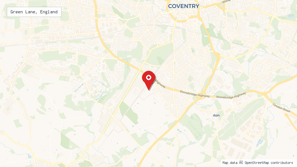Street map of Green Lane, England with location pin