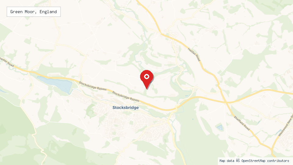 Street map of Green Moor, England with location pin