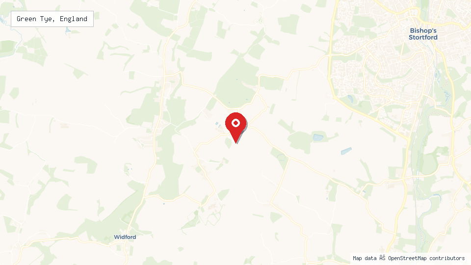 Street map of Green Tye, England with location pin