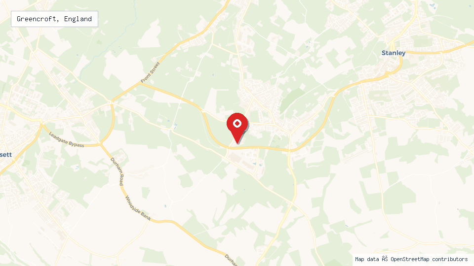 Street map of Greencroft, England with location pin